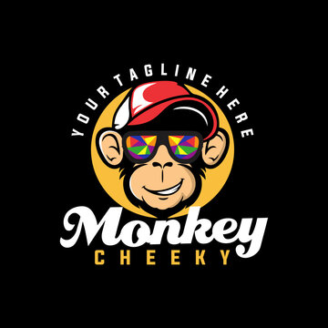 monkey portrait mascot vector template. animal ape chimpanzee gorilla graphic illustration.