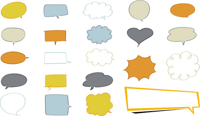 手描き風ふきだしのイラストセット（ベクター・切り抜き）