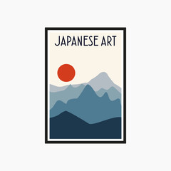 Japanese minimal landscape art illustration template. contemporary wall decor print poster graphic.
