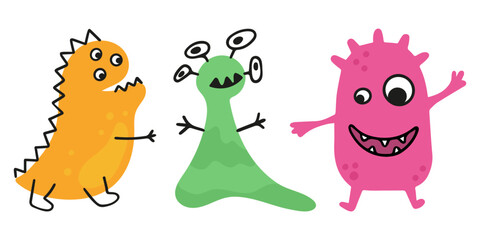 Set of cartoon doodle germs, bacterias, monsters