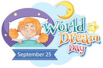 World dream day banner design with cartoon character