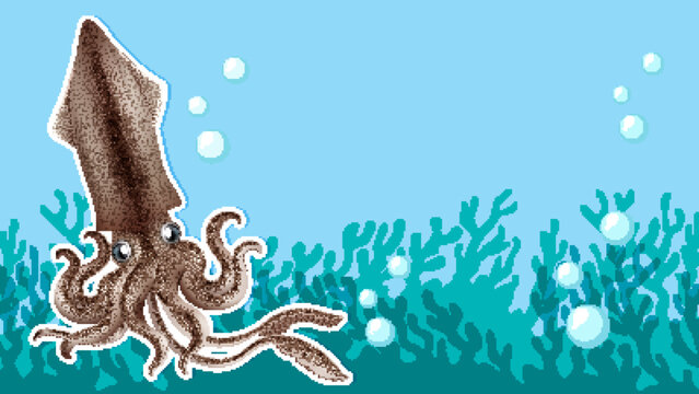 Thumbnail design with squid in the sea