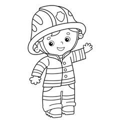 Coloring Page Outline Of cartoon fireman or firefighter. Profession. Coloring Book for kids.