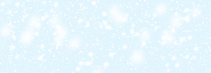 Abstract snowfall in heaven. Falling white snow winter on light blue sky background. Sweet pastel soft color