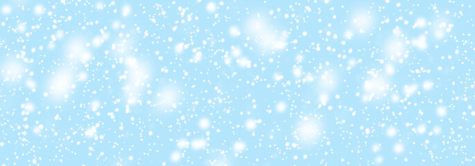 Abstract snowfall in heaven. Falling white snow winter on blue sky background