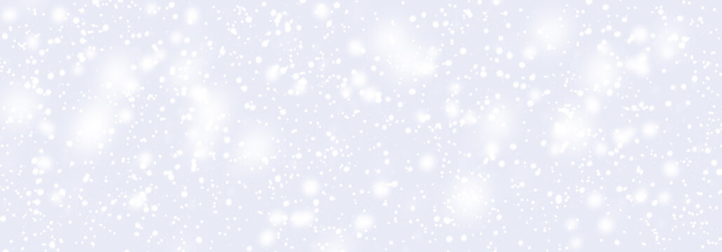 Abstract Snowfall In Heaven. Falling White Snow Winter On Light Blue Sky Background. Sweet Pastel Soft Color