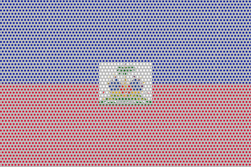 3D Flag of Haiti on a metal wall background.