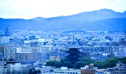 京都の東寺と町並み、京都市の街並み