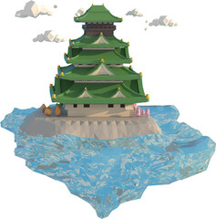 3D illustrator of Tokyo Castle, Japan. 3D rendering of a low polygon model