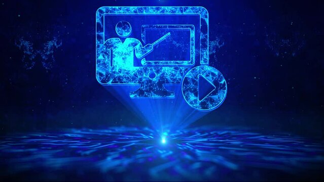 E-learning Text with HUD Rotation Digital Technology interface Sci Fi Hologram Cyberspace. Innovative online education internet technology concept. Webinar, teaching, online courses. Skill development