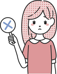 バツの札を持つ女性