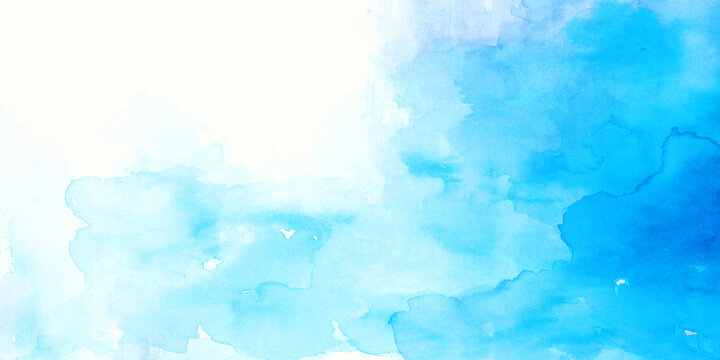 コピースペースのある爽やかな水色の水彩背景　背景イラスト　テクスチャ素材　アブストラクト