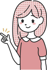 指を差して説明する女性