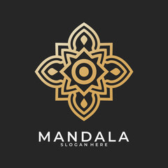 Abstract decorative flower mandala logo template, Swirl logo sign in ornamental arabic style, Minimalist floral logo design for boutique, spa, yoga, meditation