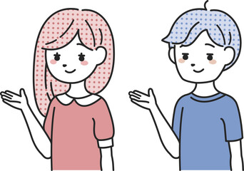 案内をする女性と男性