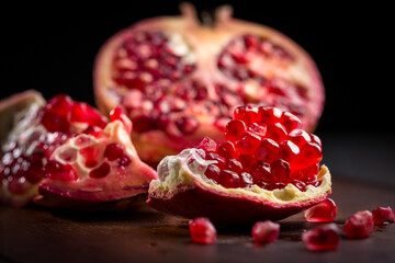 Fresh ripe pomegranate on cutting board