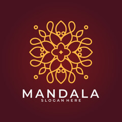 Abstract decorative flower mandala logo template, Swirl logo sign in ornamental arabic style, Minimalist floral logo design for boutique, spa, yoga, meditation