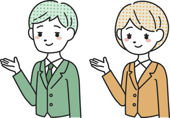 案内をするスーツを着た女性と男性