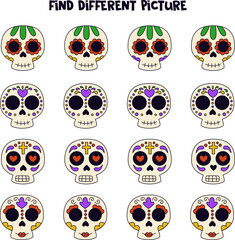 Find skull which is different from others. Worksheet for kids.