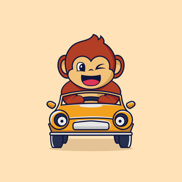 cute monkey characters driving a car