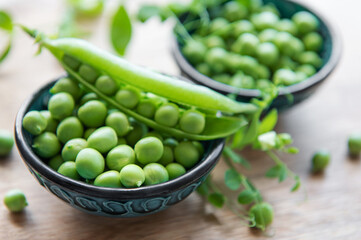 Bowl with sweet pea pods