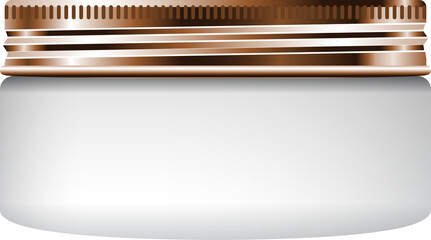 Blank white cosmetic round jar with copper lid for beauty product packaging. Ready to use for package design.