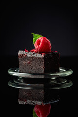 Chocolate cake with fresh raspberry.