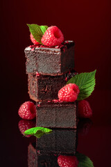 Chocolate cake with fresh raspberries.