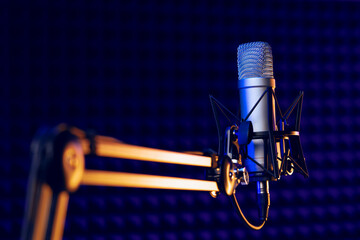 Close up of professional microphone in recording studio - obrazy, fototapety, plakaty