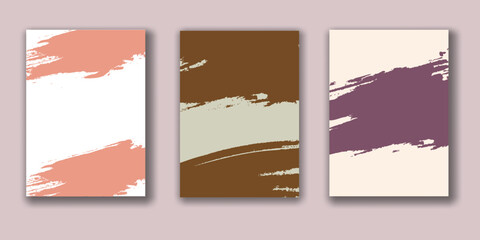 Collection of covers with brush strokes for books, magazines, catalogs. Rose gold. Vector illustration.