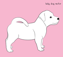Cute white puppy.  Vector illustration of dog breed set in flat style.  Vector illustration isolated on pink background, Cute dog. Love dog, cartoon pet dogs. cartoon funny dogs