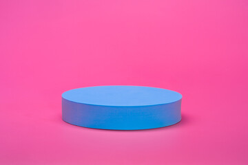 Blue product podium pink background. Empty podium	