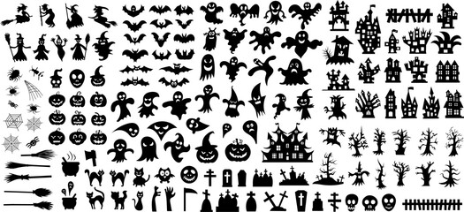 Fototapeta na wymiar Big set of silhouettes of Halloween