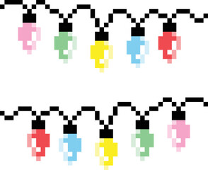 christmas lights Pixel Art isolated on white Background. Pixel art. Vector illustration. Pixel design illustration. bit icon.