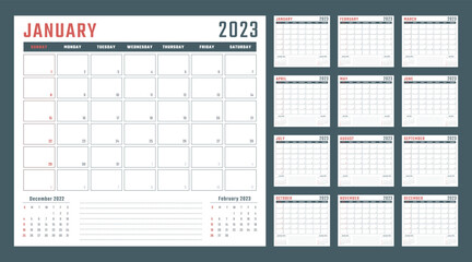 calendar for 2023 starts sunday, vector calendar design 2023 year