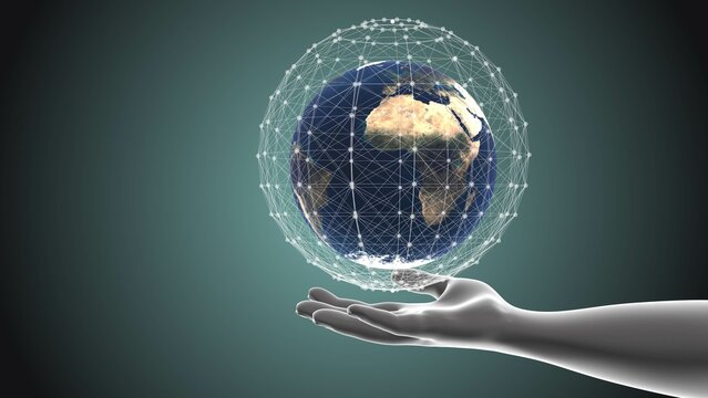 Hand holding global and plexus technology connection