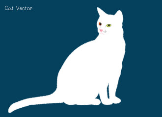 Vector illustration of a cute white cat happy with yellow and green eyes.