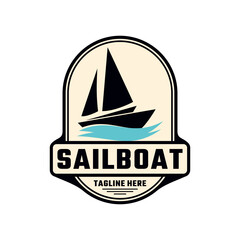 sailboat logo design, vector, waves, sea, silhouette, sailboat premium logo