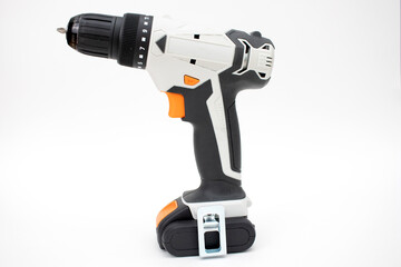 Cordless electric screwdriver on a white background