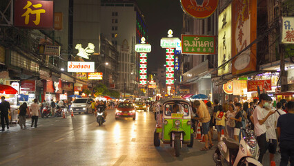 Night market at Yaowarat road, Bangkok City, Thailand. The famous tourist attraction with full of...