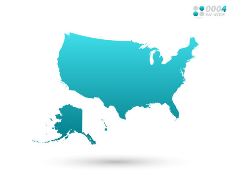 Vector blue gradient of United States of America (USA) map on white background. Organized in layers for easy editing.