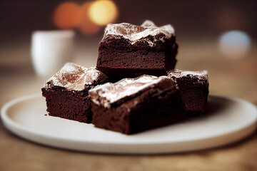 Chocolate brownies dessert, food photography, photorealistic illustration