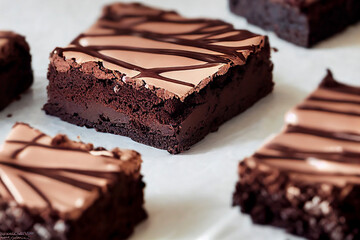 Chocolate brownies dessert, food photography, photorealistic illustration