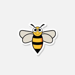 Cute cartoon smiling bee icon sticker isolated on white background