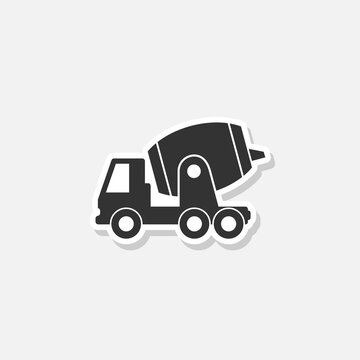 Cement mixer truck icon sticker isolated on white background 