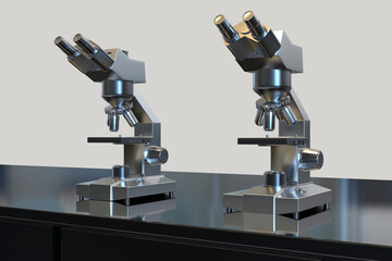 Optical binocular microscope, 3D illustration