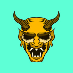Hannya mask Illustration hand drawn cartoon colorful vintage style vector