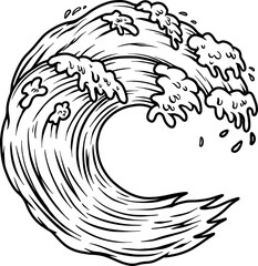 Illustration of ocean wave. Design element for poster, emblem, banner, sign, t shirt. Vector illustration