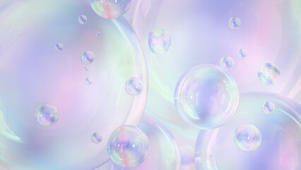 Abstract liquid circles on a background of pastel color with spacing. 3D design of a rainbow-colored spherical. Template for a trendy gradient in a minimal style. 3D rendering