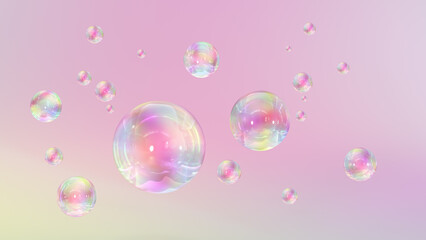 Abstract liquid circles on a background of pink with spacing. 3D design of a rainbow-colored spherical. Template for a trendy gradient in a minimal style. 3D rendering